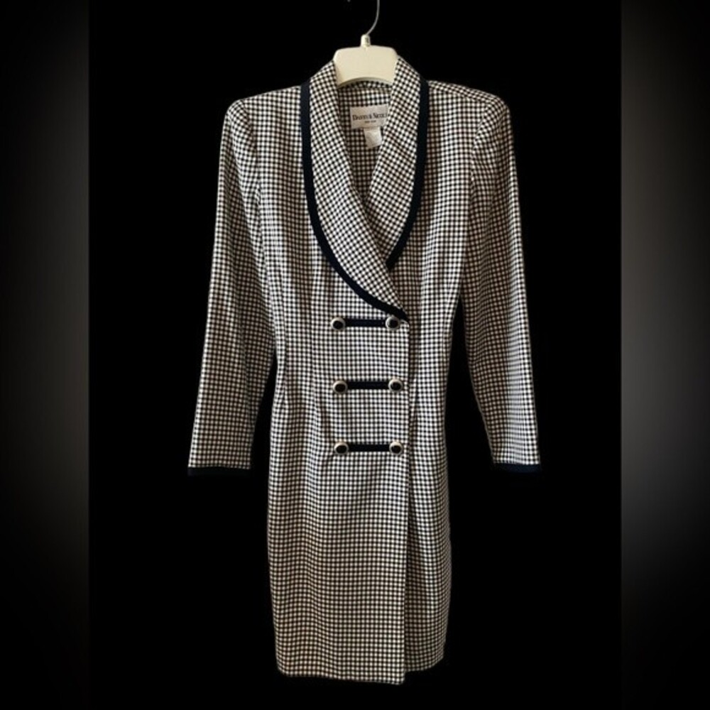 Danny & Nicole Vintage 90’s double Breast black & white check dress petite 6